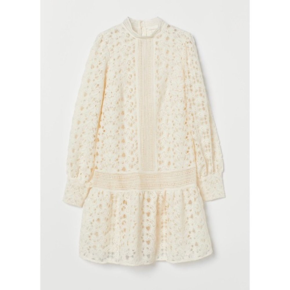 NWT H&M Openwork Lace Dress Creme Dress XS - Picture 16 of 16